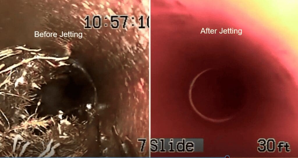 before and after of inside pipe after hydro jetting